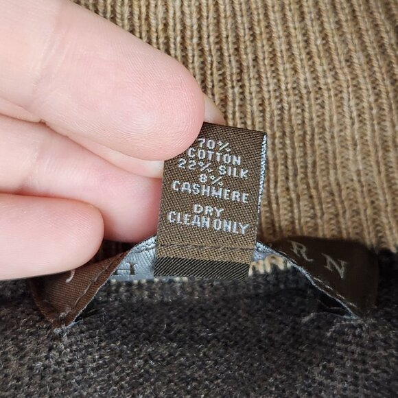 J. Hilburn Brown Cotton Silk Cashmere Half Zip Knit Sweater sz LT Flawed - Picture 7 of 9